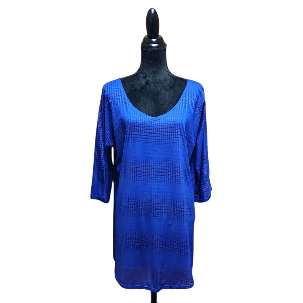 O’Neill M/L Blue Open Knit Beach Swimsuit Cover-Up 3/4 Sleeve V-Neck Pullover
